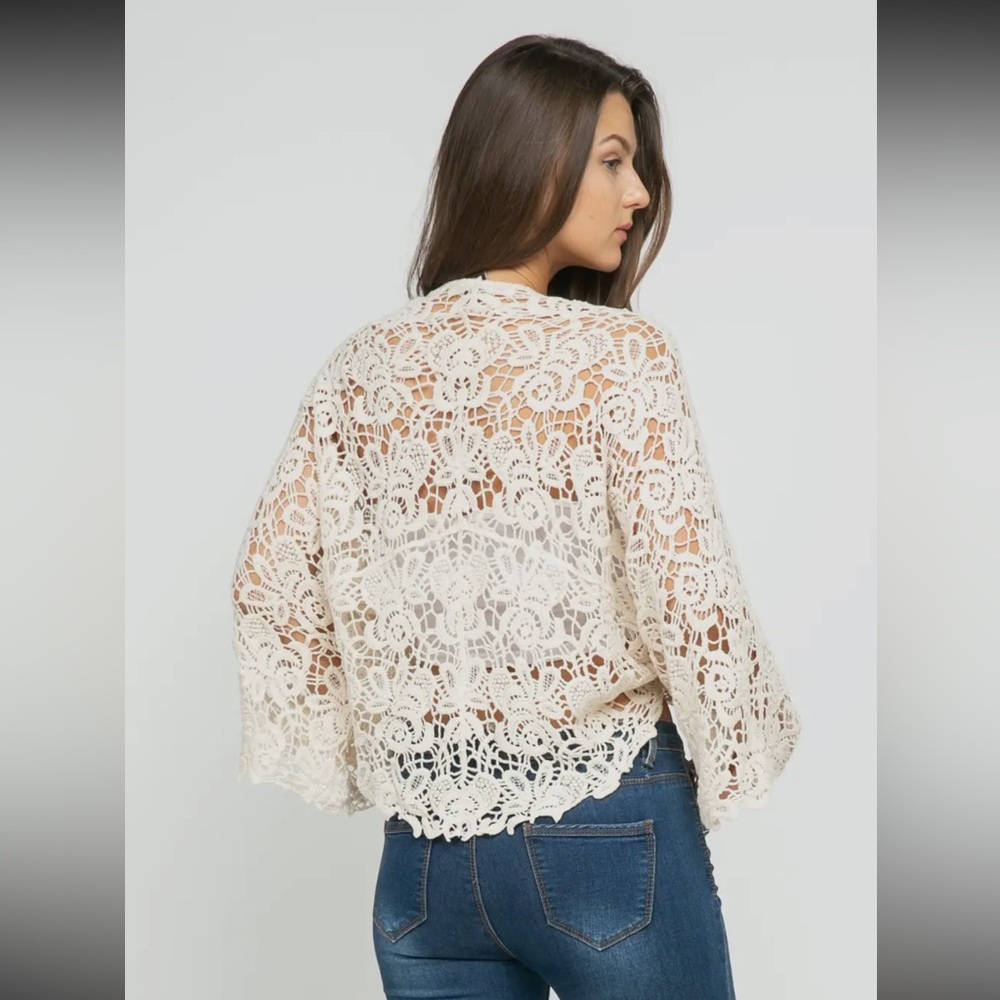 Raj Ivory Cream Lace Crochet Women's Cardigan Shrug Kimono - Picture 5 of 7